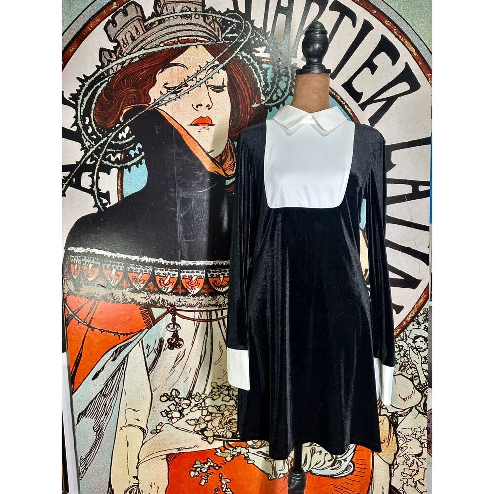 Cider Velvet Polo Mini Dress | Sz M | Wednesday Adams